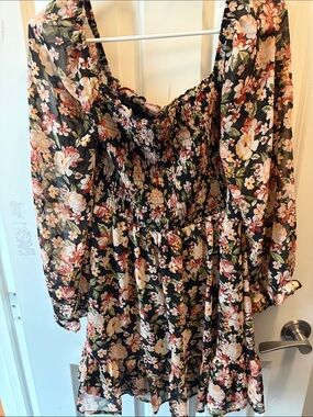 As U Wish Black Floral Smocked Mini Dress